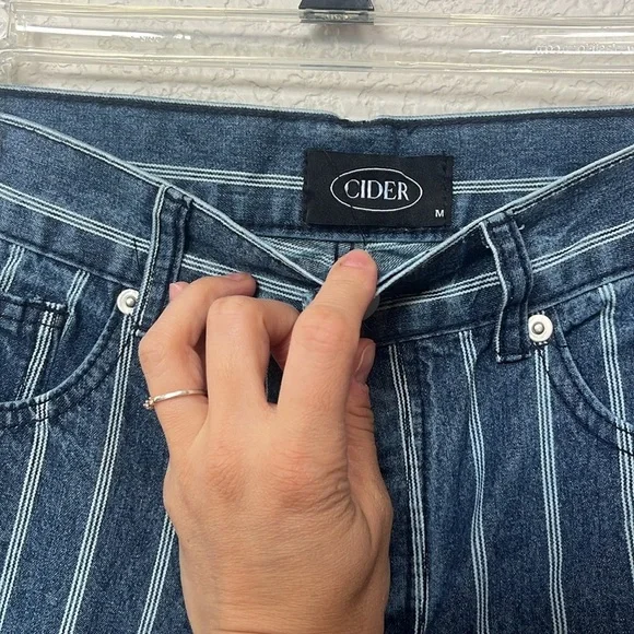 Cider Denim Pants Striped White and Blue size Medium - Picture 7 of 11